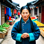 **

A determined, professional-looking rural woman, Qiu Ju, fully clothed in modest, traditional Chinese farming attire, walking purposefully through a vibrant, bustling village marketplace in 1990s China. The background includes colorful stalls selling local produce and goods. Perfect anatomy, correct proportions, natural pose, well-formed hands, proper finger count. Safe for work, appropriate content, fully clothed, family-friendly. High quality, professional photography.

**