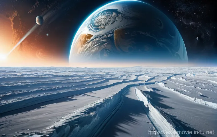 중국 블록버스터  유랑지구  관람 후기 - **Prompt 1: The Wandering Earth's Majestic Journey**
    "An awe-inspiring, wide-angle shot of Earth...
