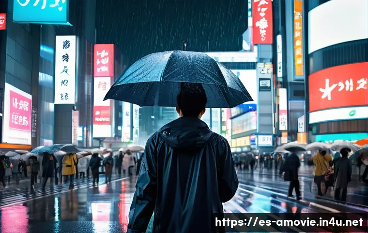 영화  일기예보  일본 청춘영화 리뷰 - **Rain-Soaked Tokyo with Hodaka**
    "A highly detailed, cinematic anime illustration capturing the...