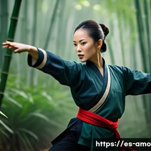 Home 29 장쯔이 출연작 중 추천 영화 - A dynamic portrait of a female martial artist inspired by Zhang Ziyi’s iconic roles, wearing traditi...